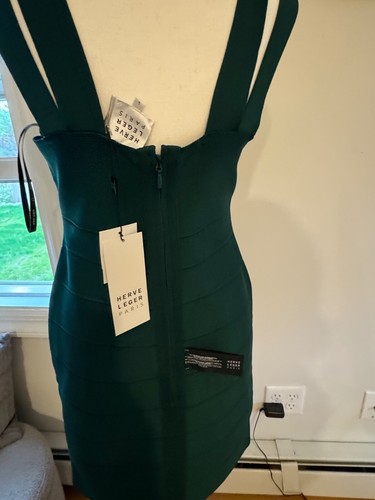 NEW NWT Iconic Herve Leger Dark Green Bandage Dress SIZE L MSRP $690 - Picture 6 of 8