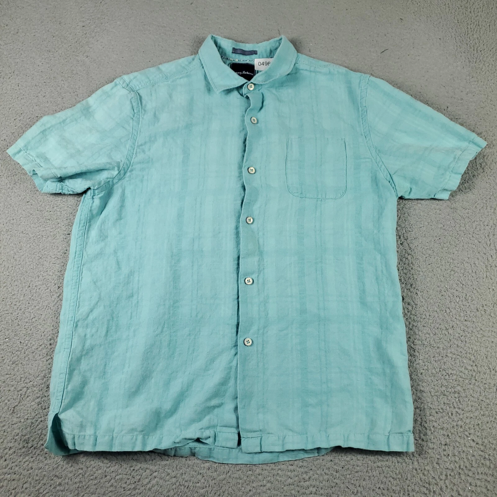 Tommy Bahama Shirt Mens Large Blue Linen Blend Hawaiian Button Up Short Sleeve