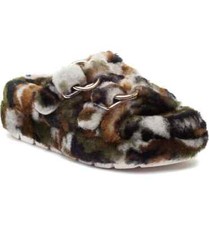 J/SLIDES Brooke Camo Shearling Platform Slides Slip-On Buckled Sandal Slipper 8