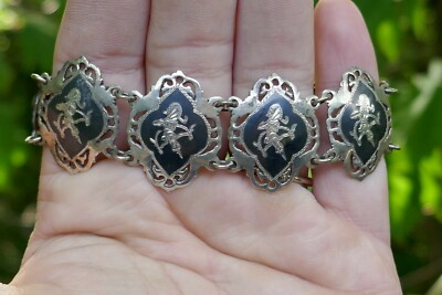 SIAM STERING ブレスレット Vintage Siam Sterling Silver & Black Enameled Bracelet - 6 3/4