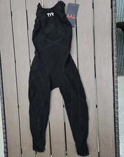 TYR Women's Black Tracer Open Back Full Body Race Technical Suit Sz 28L New