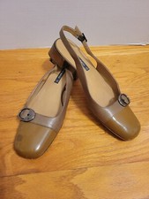 BRUNO MAGLI VTG 2-Tone Leather Taupe Slingbacks Low Heel Sz 8AA, Buckled