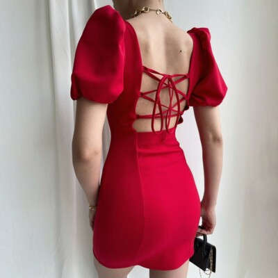 knee length dresses for ladies Tory Puff Sleeve Mini Dress-Red – Missy's Boutique