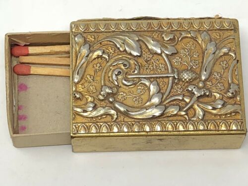 Box IN Matches & Metal Golden & Antique & Vintage & Richly Decorated - Picture 1 of 11
