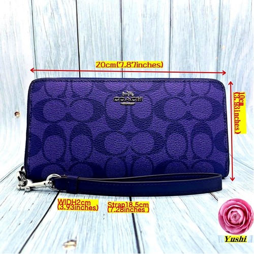 COACH C4452 Sports Purple Signature Long Zip Wallet with Fuji JP Fan in Gift Box - Picture 7 of 11
