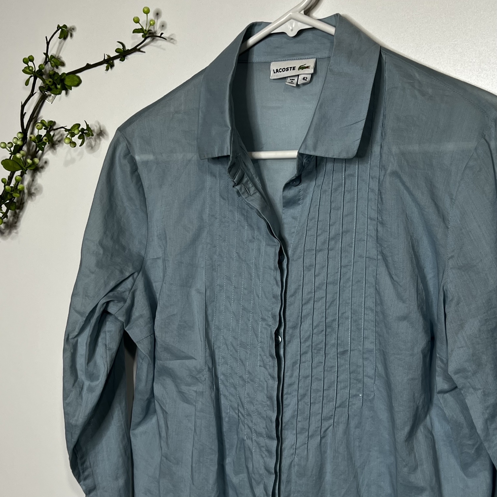 Lacoste Light Blue Button Down Front Gathered Lon… - image 4