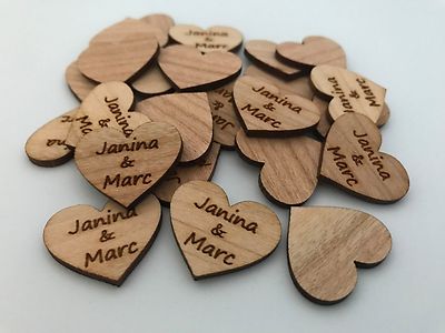 100 Streudeko Holz Herz Tischdeko Braut Bräutigam Name  Hochzeit Deko Streuteile