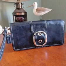 Coach Bleecker Black Patent Leather Buckle Clutch Wallet Wristlet Y2K