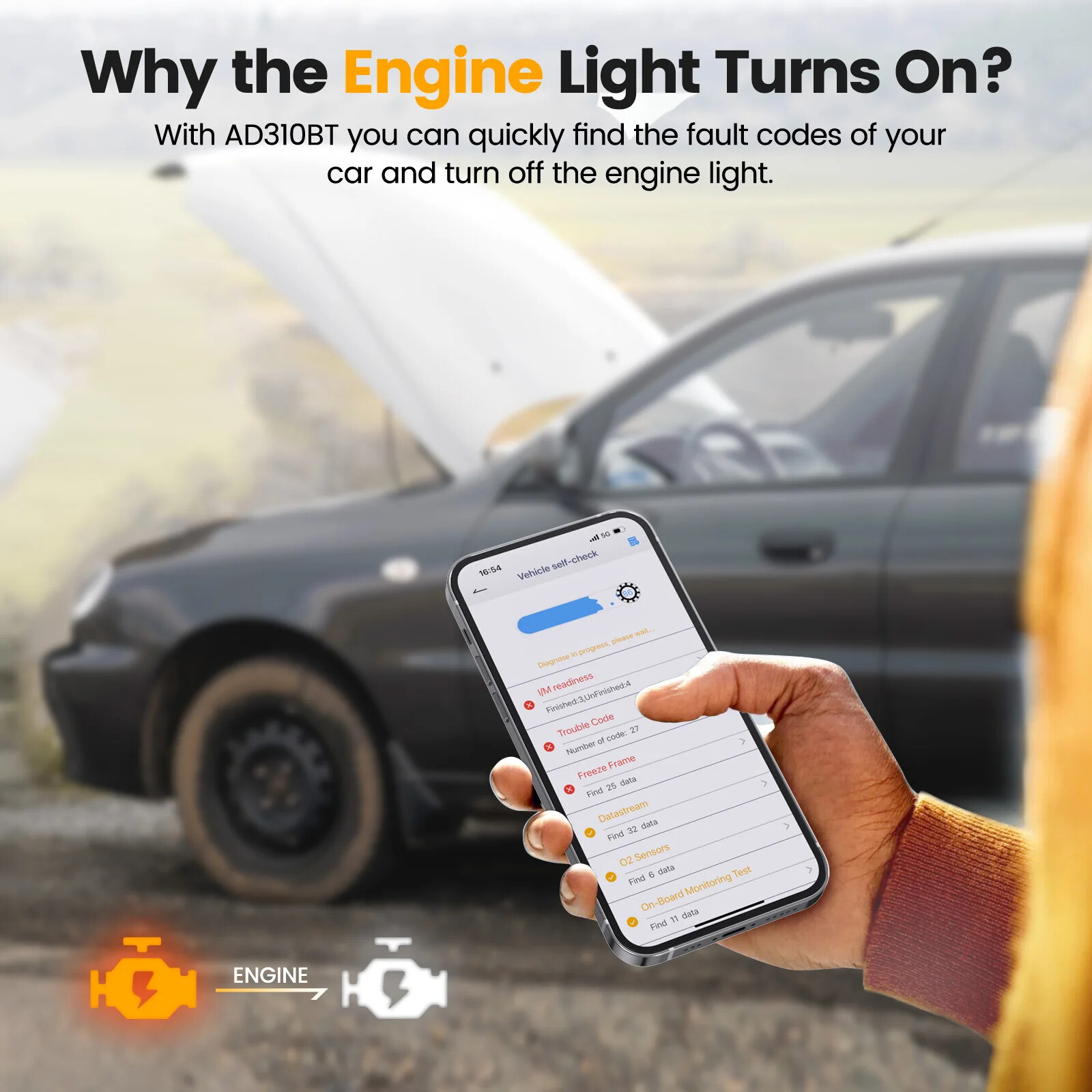 ANCEL AD310 BT Bluetooth OBD2 Scanner,OBD II,CAN Diagnostic Scan Tool-image