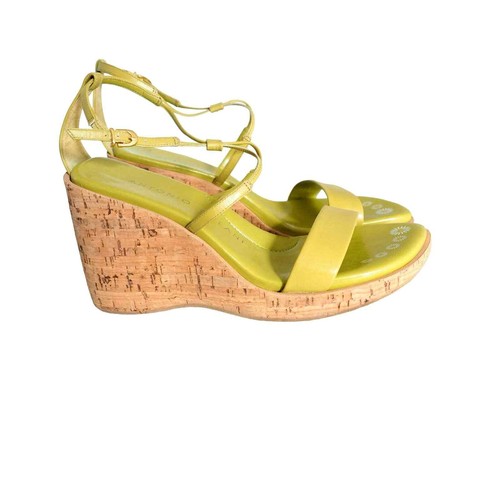 Y2k Antoni Melani Green Strappy Cork Wedges Preppy Mod Size 6.5 - Picture 2 of 13