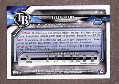 2018 Bowman Draft Paper #BD-156 Blue Parallel #'d /150 Tyler Frank