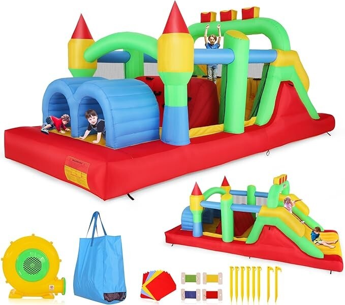 $Inflatable Obstacle Bounce House with Blower, Children's Park for Backyard U.S