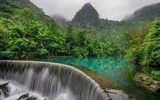 Landscape nature trees forest china lake waterfall Custom Gaming Mat Desk