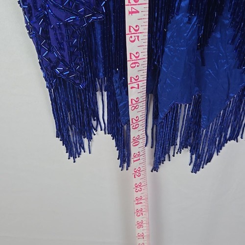 Vintage Vibrant Blue Beaded Swing Silk Dress - Picture 9 of 9