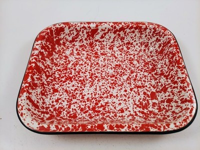 CGS International Red & White Splatterware Enamelware Rectangular Pan Tray Farm