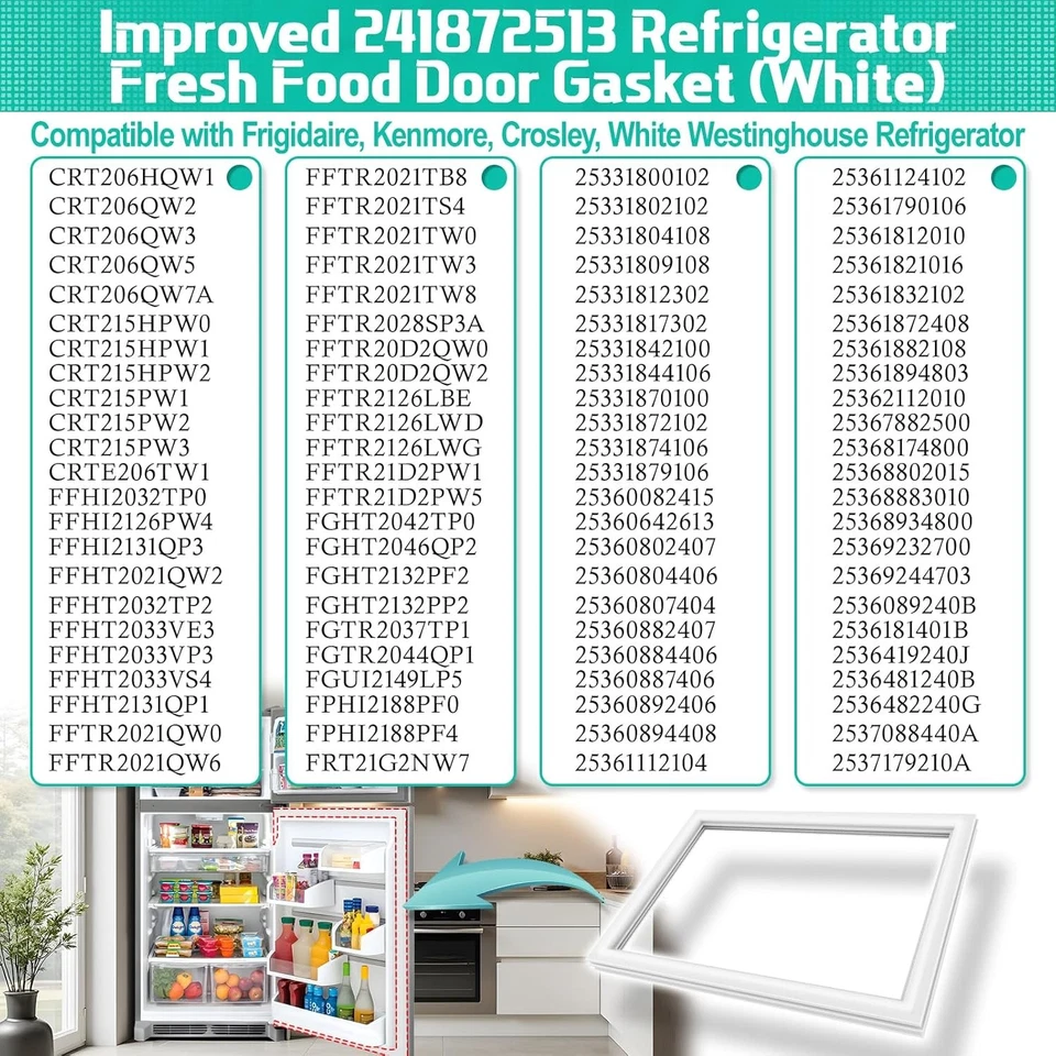 241872513 Refrigerator Door Gasket Fors Fri-gidaire Kenmore 242193213 5304439521 - Image 4 of 4