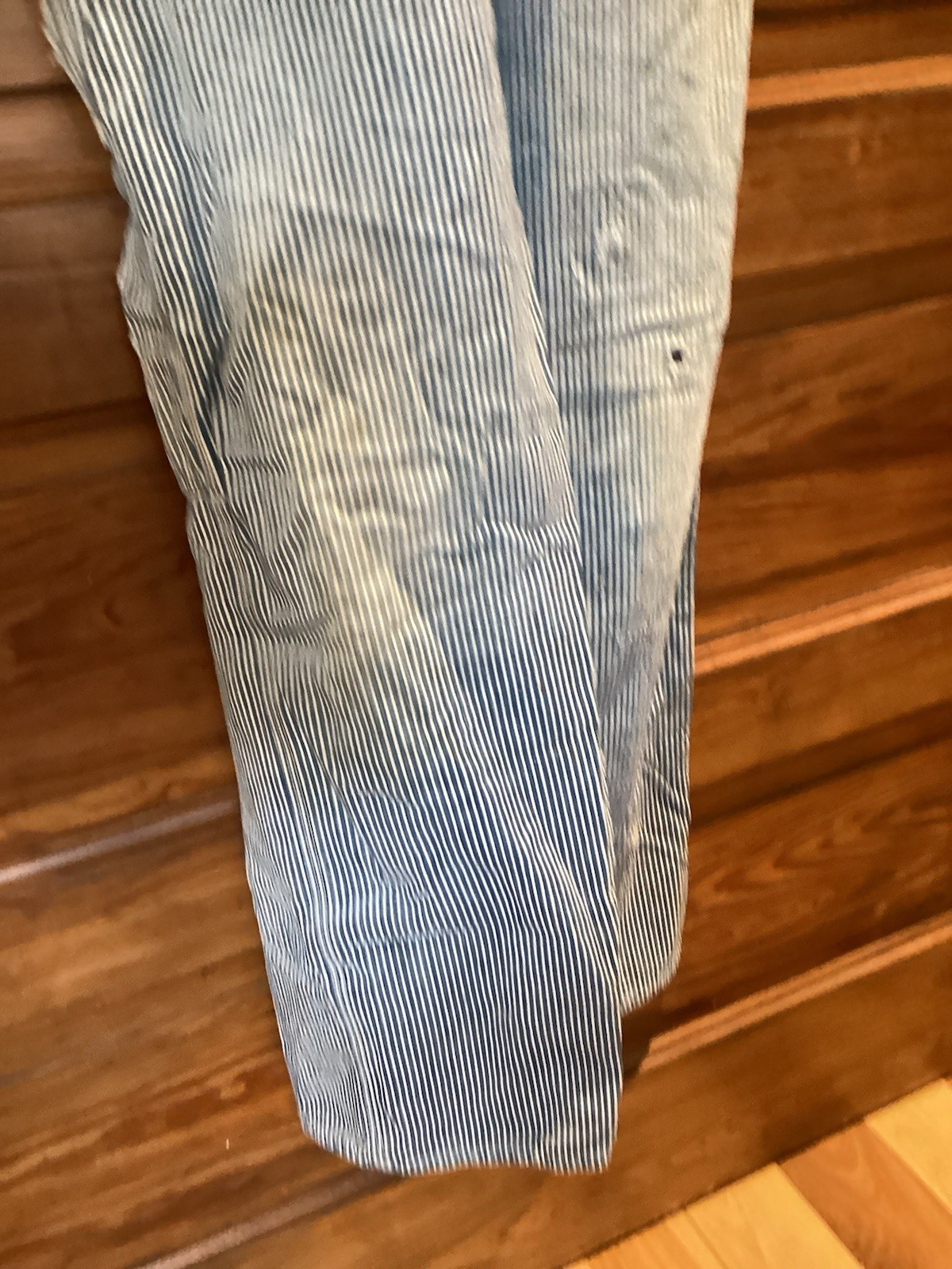 Vintage Lee Destructed Patchwork Pinstriped Overa… - image 4