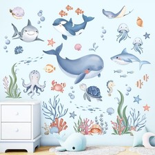 Under The Sea Wall Stickers Ocean Fish Whale Sharks Sea Turtles Peel and Stic...