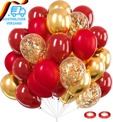 Luftballons Rot Gold Set Mit Konfetti Ballons, 30 Stück Rote Gold Luftballons, 1