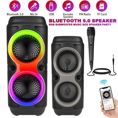 Bluetooth 5.0 Lautsprecher RGB Subwoofer Musikbox Boombox Party LED mit Mikrofon