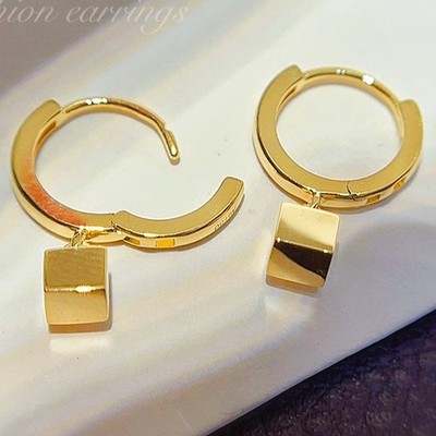 18K Gold Square Hoop Earrings   Minimalist Geometric Design, Trendy INS Style