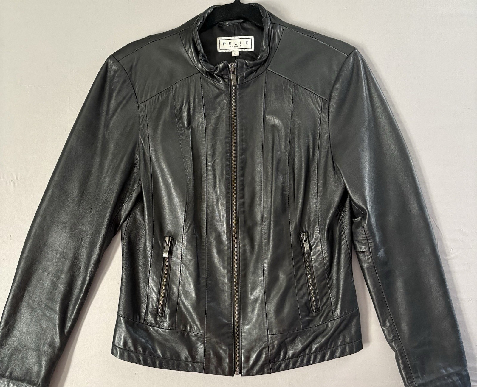 Women's Pelle Studio Black Genuine Leather Jacket Full Zip Size M