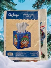 New Craftways Plastic Canvas Kit Christmas Frosty Smile Tissue Box 5”