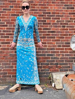 1960s Emilio Pucci Silk Jersey Dress,Engineered Floral Border Print SMALL/MEDIUM