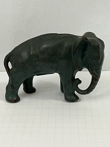 Vintage Antique Cast Iron Coin Bank Green Elephant - Picture 2 of 15