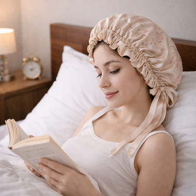 100% Mulberry Silk Double Layer Bonnet, Frizz-Reducing Hair Protection Sleep Cap
