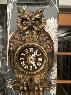 German Black Forest Owl Clock Moving Eyes Working Order Antique Vintage Rare
