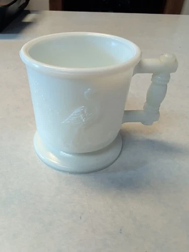 Vintage Degenhart Milk White Miniature Peacock & Stork Child's Mug