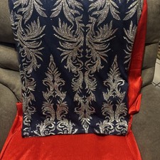 Floor Length Deep Blue With Silver Sequins Evening Gown With Faux Feathers