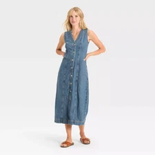 Women's Denim Button-Down Ankle Dress - Universal Thread