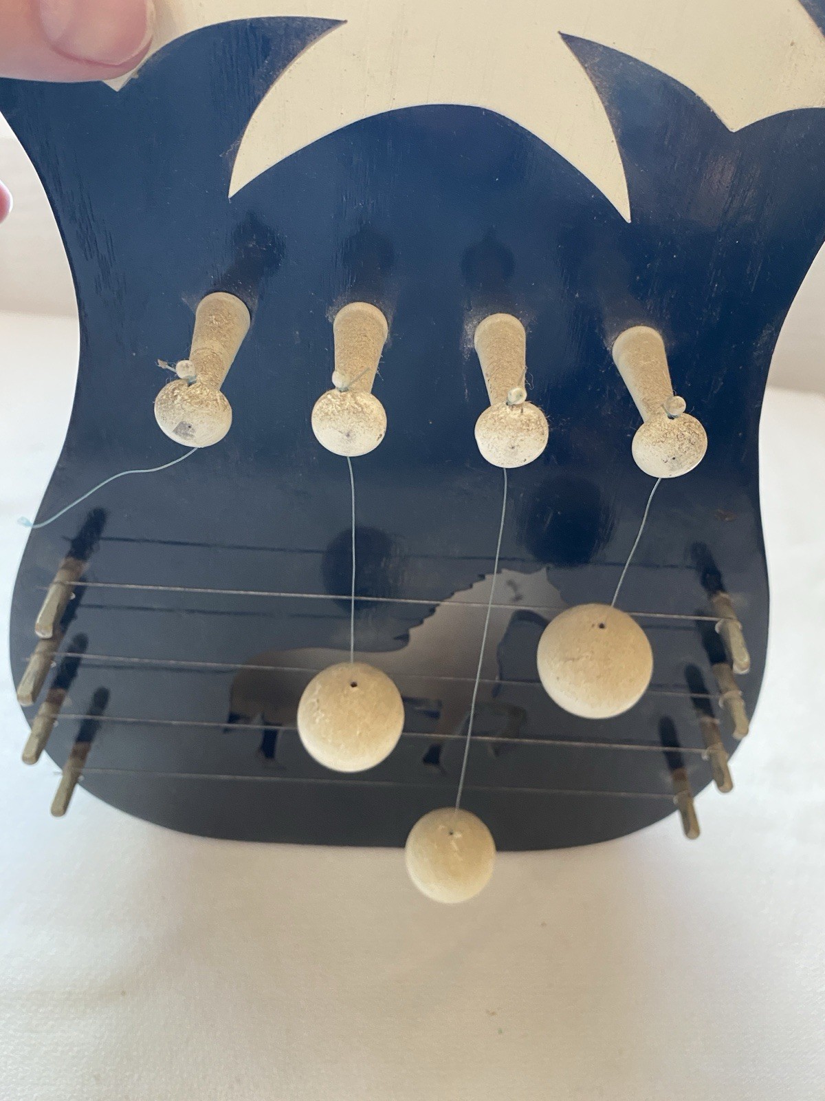 VTG Door Harp Horse Welcome Black Laquer Wood Door Chime Western Design REPAIR