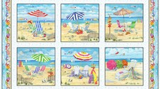 23" Fabric Panel Elizabeth's Studio Nautical Beach Vista Ocean Blocks Blue