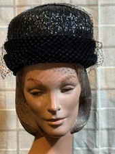 Vintage Lucila Mendez Velvet  Faux Straw Hat w/ Veil   Exclusive NY