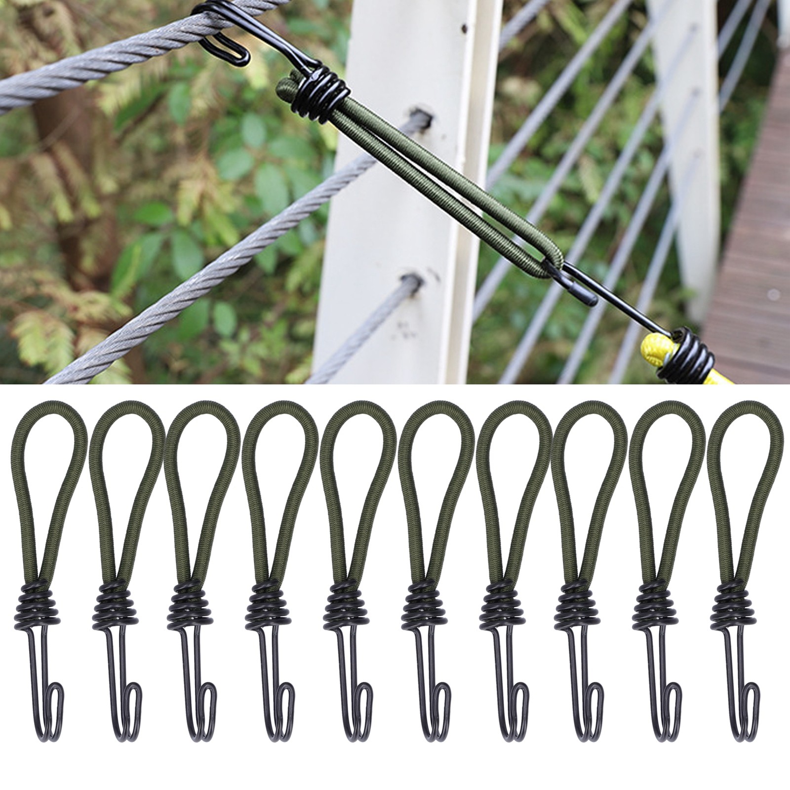 10pcs Tent Elastic Rope With Hook Camping Tent Fixation Elastic Rope Accessories