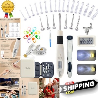 24 in 1 Light Up Crochet Hook Set,Lighted Crochet Hooks with Counter,Counting...