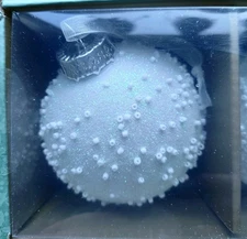 Tinsel and Fir Iridescent Glass Christmas Beaded Ornaments Set of 3 White NIB