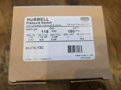 #ad FURNAS HUBBELL 69JF8LY2C PRESSURE SWITCH W UNLOADER VALVE amp; LEVER $59.00