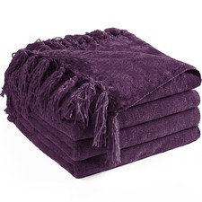 Chenille Throw Blanket for Couch 50"X 60", Soft Cozy Throws with Fringe Tasse...