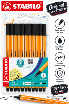 **STABILO point 88 Fineliner   10er-Pack   Schwarz   Feinschreiber**
