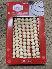 Holiday Time Natural Wood Bead Garland 12FT New