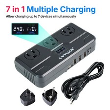 250W Voltage Converter Transformer 220V to 110V Step Down, 4 USB Travel Charger