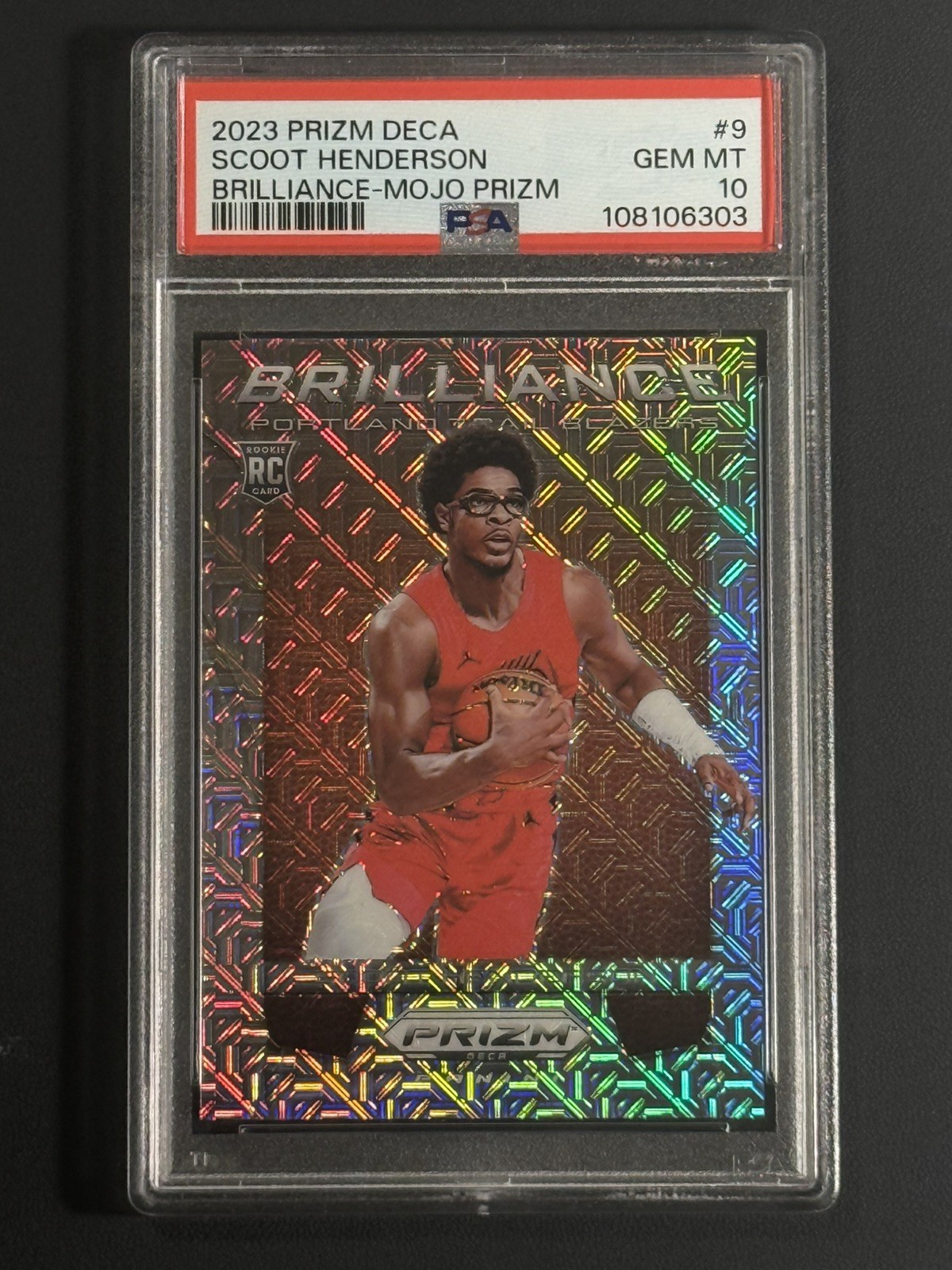 2023 PRIZM DECA Scoot Henderson MOJO PRIZM BRILLIANCE INSERT RC /25 PSA 10