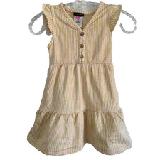 Vince Camuto Yellow Dress Girl Size 4T Stripes Copper Buttons Ruffles