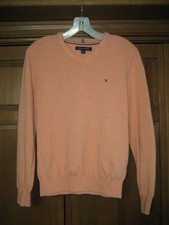 Tommy Hilfiger Mens Sweater V-Neck Long Sleeve Small Pullover Peach/Light Orange