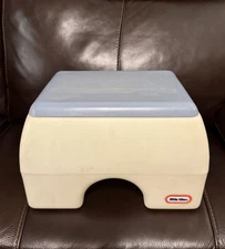 Vintage 1985 Little Tikes Kids Blue & White Step Stool Made in USA Sturdy Nice!