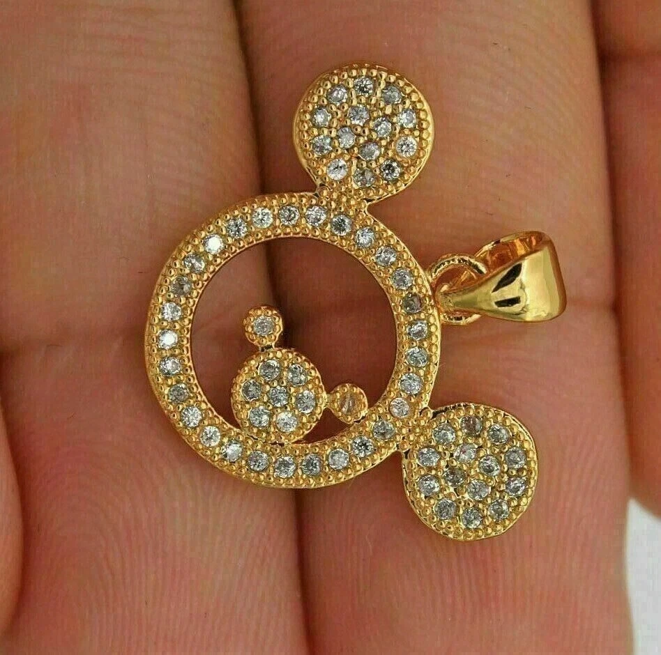 1克拉圆形切割真莫桑石米老鼠吊坠14K镀金 — 第 4/4 张图片